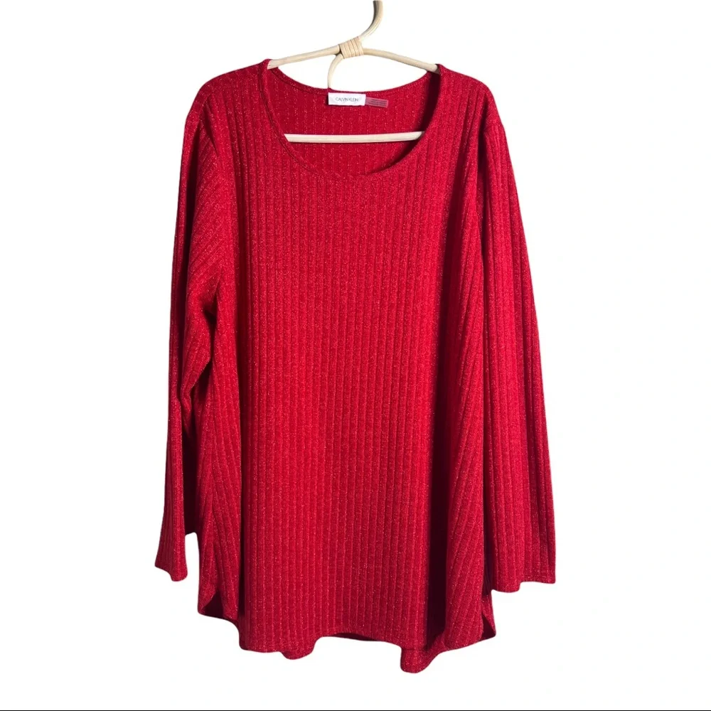 Calvin Klein Shimmer Red Scoop Neck Tunic Sweater Size 2X W0XHL848 - Picture 3 of 14